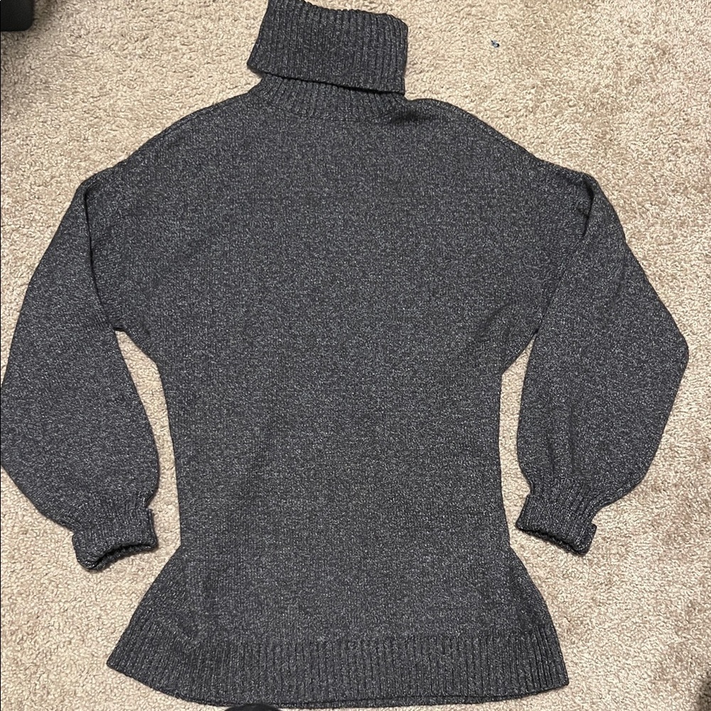 Gray Oversized Turtleneck Knit Sweater